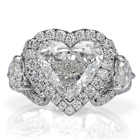 New 925 Luxury Sweet Heart Diamond Bridal Ring - Picture 2 of 5